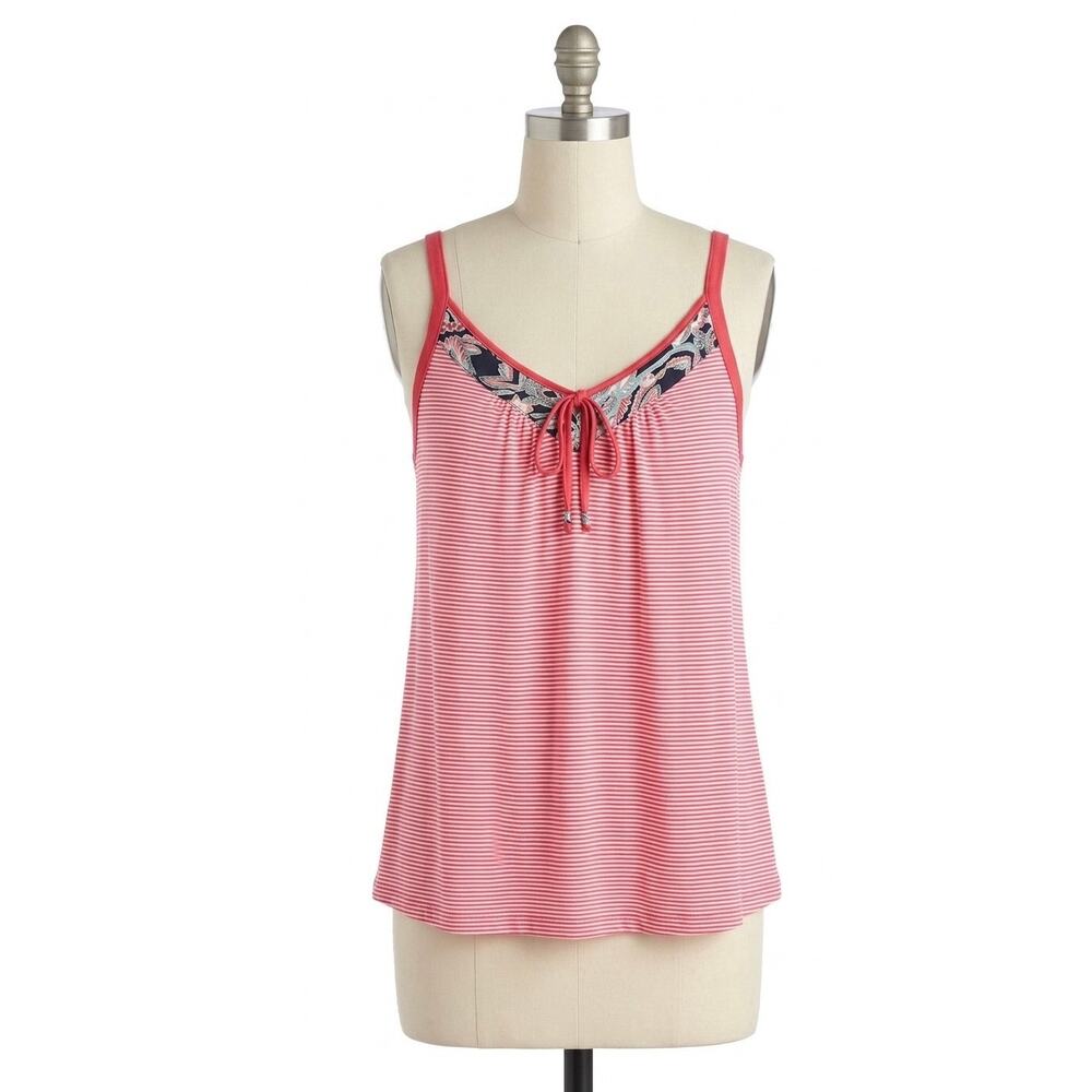Secret Treasures XL Pink White Striped Cami Tank Top Pajama Sleepwear Boho Trim